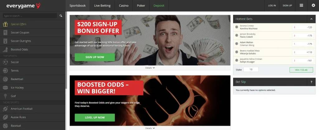 Everygame sportsbook logo – legacy offshore bookmaker with modern features
